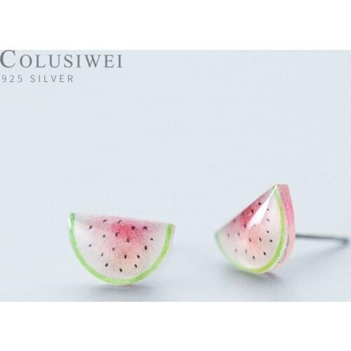 Colusiwei Fashion Summer Watermelon Stud Earrings for Women Cute Fruit Earrings 925 Sterling Silver Bijoux Kid Girls Gift