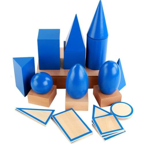 Wooden Montessori Geometry Set Toys Math Games Toys Large 3D Shapes Geometric Solids Blocks Kids Preschool Learning Toys Gifts