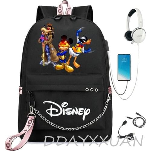 Mickey Canvas Backpack Multifunction USB Charging Travel Student Backpack for Teenagers Boys Girls Bag Travel Laptop Women Bags