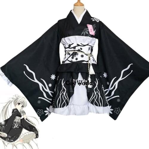 Yosuga no Sora Kasugano Sora Summer Festival Lolita Kimono Yukata Maid Dress Meidofuku Uniform Outfit Anime Cosplay Costumes