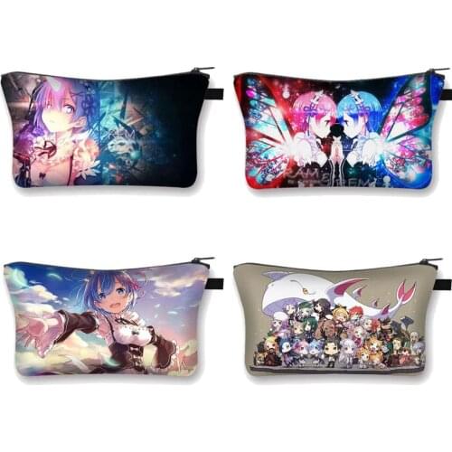 Re:Zero kara Hajimeru Isekai Seikatsu Cosmetic Bags For Woman Girls Anime Emilia Rem Make Up Bag Ladies Travelling Storage Bag