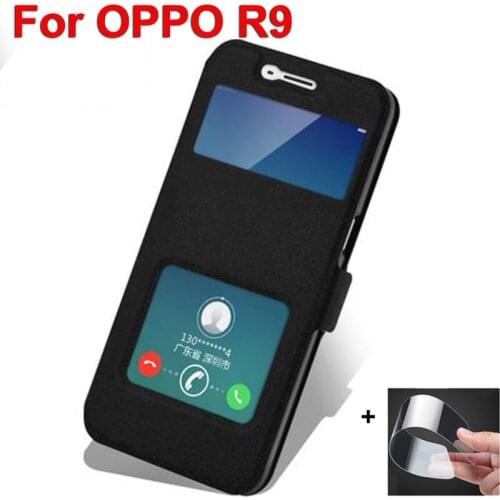 Open window leather case For OPPO R9 phone cases 5.5" OPPOR9 flip case For OPPO R9 R9M R9TM cover R9 R 9 M TM back shell bumper