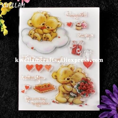 Bear Congrats Love you for the dream couple Scrapbook DIY photo cards rubber stamp clear stamp transparent stamp KW7072355