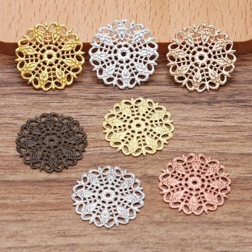 Mibrow 20pcs/Lot 25mm Copper Peacock Feather Flower Bead Caps Flower Filigree Spacer Bead Caps For Hair Jewelry Making Findings