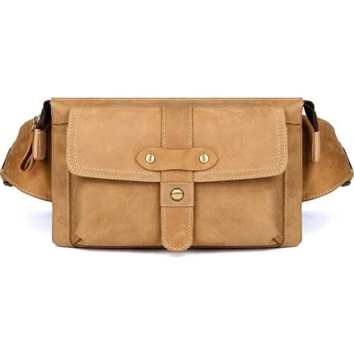 Luufan retro multifunctional genuine leather mens chest bag crazy horse large capacity waist pack small shoulder messenger bags