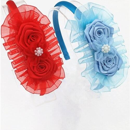 Fashion Girls Head Hoop Lace chiffo rose lovely pearl flower For girl Hairbands rose HeadBand Girls Hair Accessory