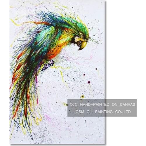 Fashion Design High Quality Parrot Oil Painting on Canvas Hand-painted Funny Bird Parrot Oil Painting for Living Room Decoration