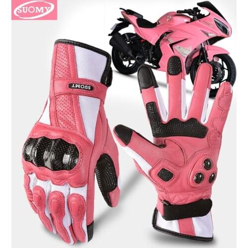 SUOMY Genuine Leather Motorcycle Gloves Breathable Carbon Protection Men Women Motors Racing Glove Road Motorbike Gloves Pink