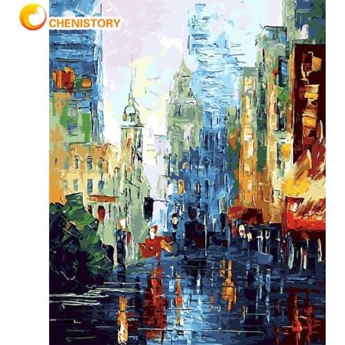 CHENISTORY Oil Painting By Numbers Abstract Streets Scenery DIY Paint By Numbers On Canvas Home Decor Framed Digital Painting