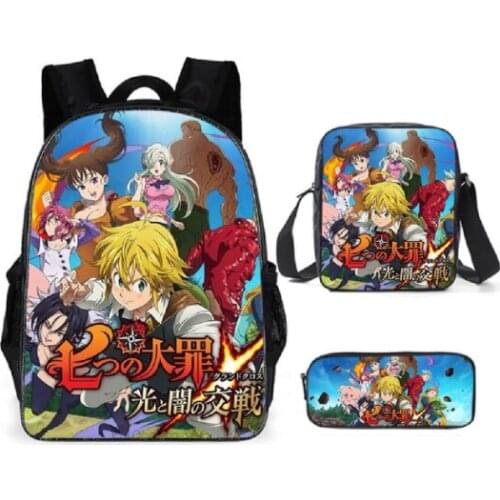 Seven Deadly Sins School Bag Set for Teenager Boys Girls Backpack Children Student School Rucksack 3D Anime Mochilas