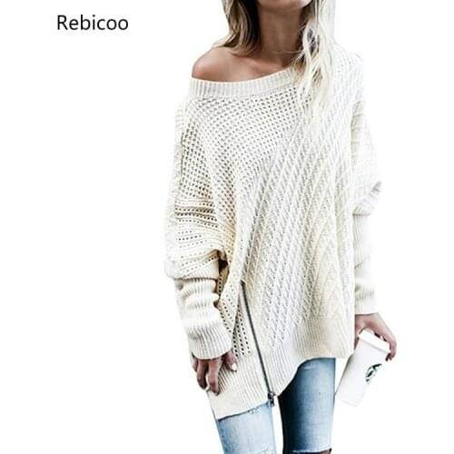 Fall And Winter New Street Fashion Sweater Women Zipper Bat Sleeve Sweater