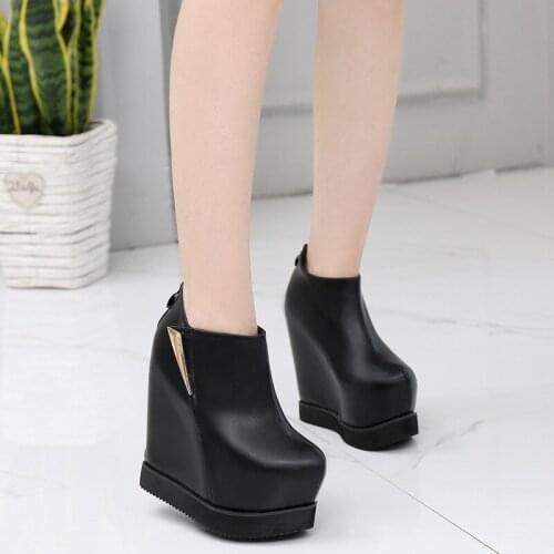 Womens Winter New 14cm Fashion Platform Super High Heel Wedge Boots Shoes Martin Booties Red Black