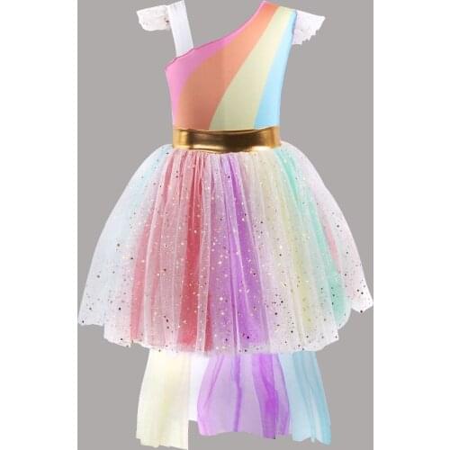 New Girls Unicorn Rainbow Costume Dress Halloween Party Dress Kids Tutu Dresses