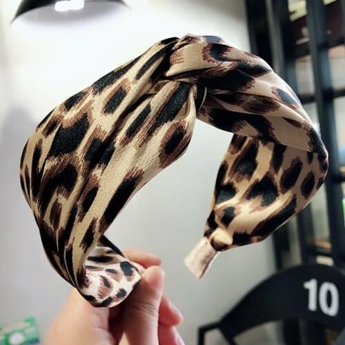 Korea Leopard Satin Super Wide Cross Hairbands Hair Accessories Hairband for Girls Flower Crown Headbands For Women