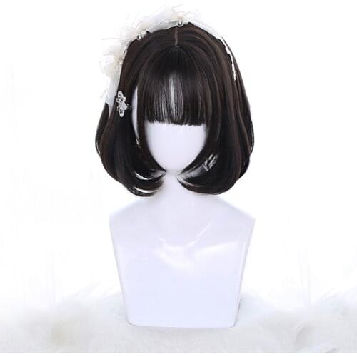 LANLAN wig Mixed Blue/Pink Bob Lolita Wigs with Bangs Short Harajuku Cosplay Wig Pink Wig Heat Resistant Synthetic Hair Party