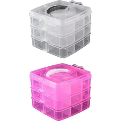 94PF Portable 3-Tier Plastic Storage Box Stackable Compartment Container Organizer Divider Nail Decorations Jewelry Holder Case