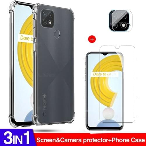 Shockproof phone cover for Realme C21 case tempered glass real me c21 realmy c 21 21c 6.5'' 2021 camera protection silicon cover