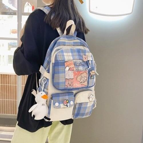 Student backpack Korean plaid backpack JK college style cute junior high school college student school bag coin purse