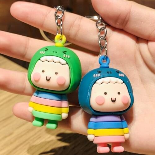 Silic Cartoon Kid Keychain Rainbow Dinosaur Costume Pendant Girl Boy Couple Lanyard Key Ring Bag Car Cute Jewelry Accessory Gift
