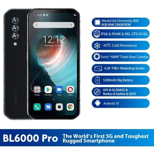 Blackview BL6000 Pro 5G Smartphone IP68 Waterproof 48MP Triple Camera 8GB+256GB 6.36 Inch 5280mAh Global Version Mobile Phone