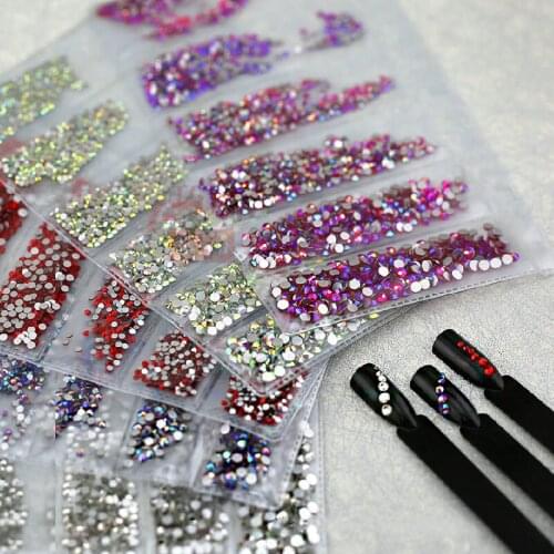 Mixed SS4 SS6 SS8 SS10 SS12 Nailart Crystal Glass Nail Stones Crystal Flatback Stone Non Hotfix DIY Nail Accessories Clothes