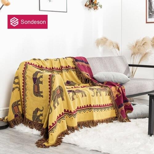 Sondeson Bohemian 100% Cotton Tassel Elephant Thread Blanket Sheet Sofa Skin-friendly Towel Quilt Throw Blanket For Sofa Bed