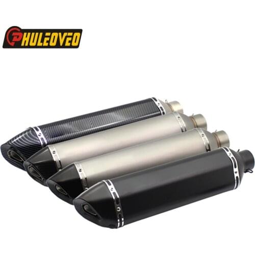PHULEOVEO Universal Motorcycle Muffler Exhaust ID:51mm/61mm L:570mm Motorbike Exhaust Muffler Escape DB Killer Carbon End Tip