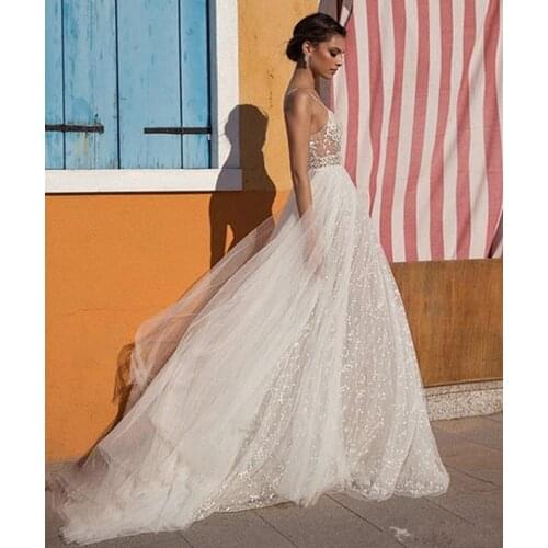 Verngo 2021 New Design Appliques Tulle Evening Dress Boho Side Slit V-neck Formal Dress Custom Size Evening Gown