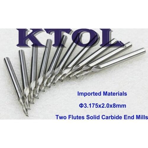 Hi Speed 3.175x2.0x8mm IMPORTED Solid Carbide Mill Cutter MDF Wood Router Tools, 2 Flute End Mill Milling Machine Tools Cutter