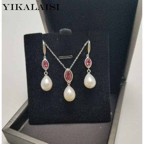 YIKALAISI 925 Sterling Silver Jewelry Pearl Sets 2019 Fine Natural Pearl jewelry 8-9mm Sets For Women wholesale