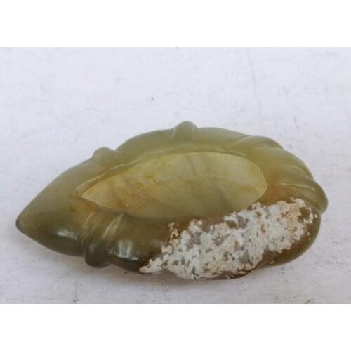 YIZHU CULTUER ART Collection Old China Xinjiang Jade Carving leaves writing-brush washer Decoration