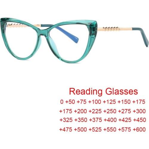 2021 New Design Luxury Brand Cat Eye Blue Light Blocking Glasses Women Prescription Hyperopia Reading Eyewear Metal Gafas +1.5