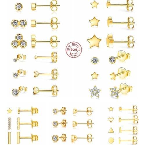 AIDE 1Set Pendiente Plata 925 Sterling Silver Earrings For Women Star Stud Earring Luxury Jewelry Piercing Pendiente Brincos CZ