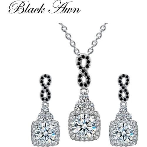925 Sterling Silver Fine Jewelry Sets Trendy Engagement Wedding Necklace+Earring for Women PT152