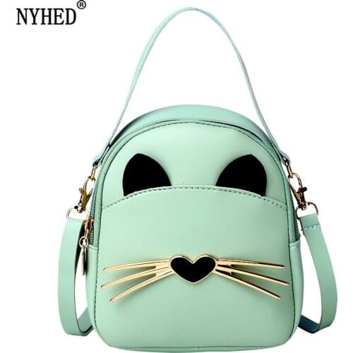 NYHED Women Small Backpack Fashion Girls Cute Cat Backpacks Female Zipper Purse