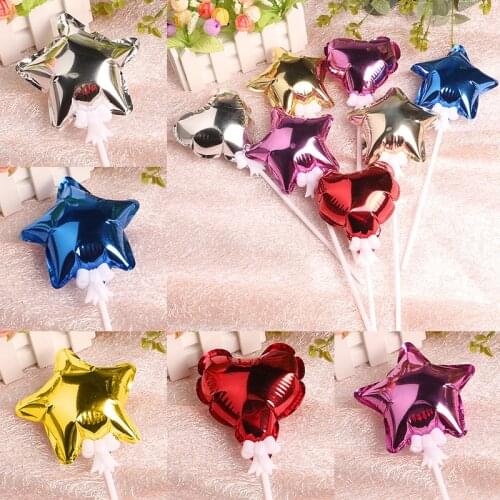 1PC 4 Inch Mini Heart-Fhaped Five-Pointed Star Aluminum Foil Balloon Wedding Decoration Birthday Party Cake Flag Decor
