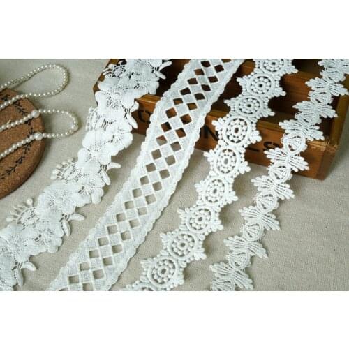 3 Yards Pure Cotton Embroidered Flower lace fabric sewing DIY trim applique Ribbon cord collar dress
