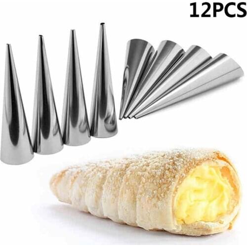 5//10/12PCS Conical Tube Cone Roll Moulds Stainless Steel Spiral Croissants Molds Pastry Cream Horn Cake Bread Mold