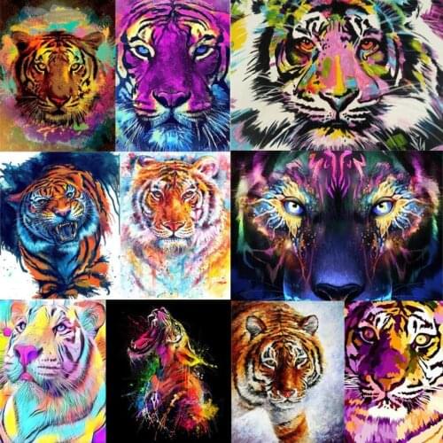 5D DIY Full Drill Diamond Painting Tiger Mosaic Animals Cross Stitch Needlework Kit Home Decoration Gift