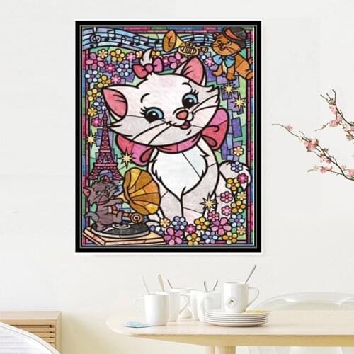 Diamond Painting Disney Cartoons Cat Bow Kawaii Dot Diamond Mosaic Funny Cross Stitch Casual Interactive Living Room Decorative