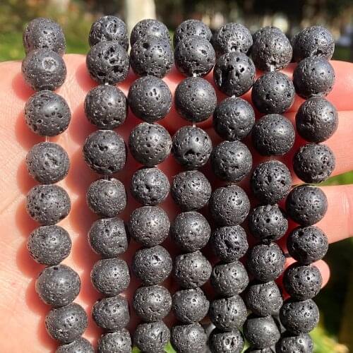Natural Black Lava Beads Volcanic Stone Beads Round Beads For Jewelry Making DIY Charm Bracelet Necklace 4 6 8 10 12 14mm 15inch