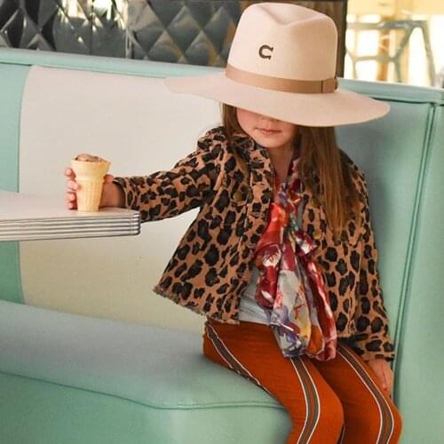 Infant Kids Baby Girls Spring Fall Jacket Long Sleeve Folded Collar Leopard Pattern Button-Down Design Front Pockets Jackets