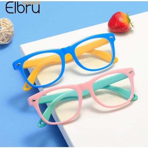 Elbru Children Anti Blue Light Kids Glasses Children Square Optical Frame Eyeware Boy Girl Computer Transparent Plain Eyeglasses