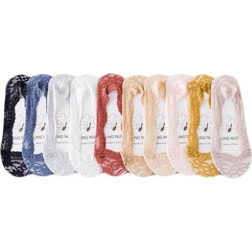 Women Socks Boat Socks Candy Color Fashion Lace Glue Point Non-slip Socks Summer Socks Women 5 Pairs