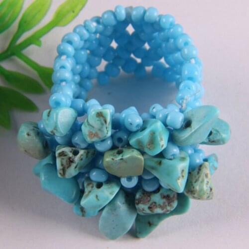 Elastic Howlite Bead Finger Ring Stretch Size 8-9 Jewelry For Woman Gift X010