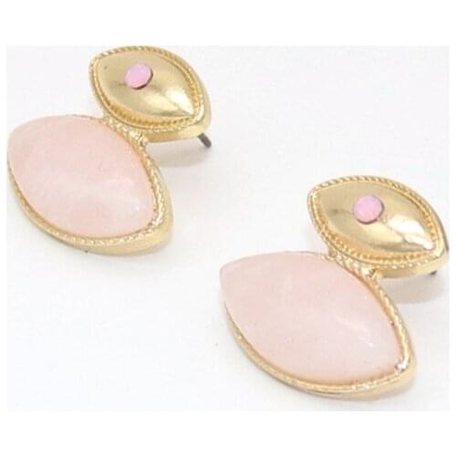 FYSL Light Yellow Gold Color Marquise Shape Rose Pink Quartz Stud Earrings for Women Blue-vein Stone Jewelry