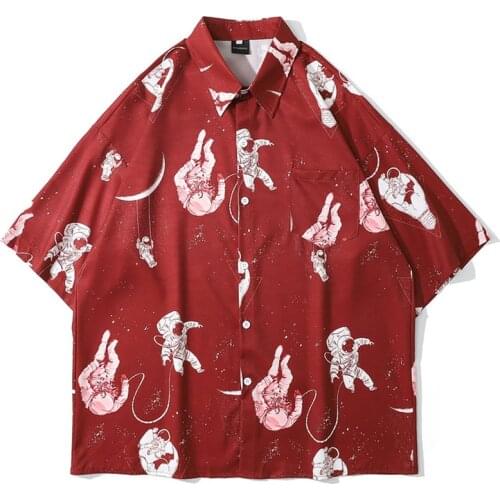 Mens Oversize Hawaiian Shirts Astronauts Print Turn-Down Collar shirts Unisex HipHop Streetwear Male Holiday Tropical Aloha Tops