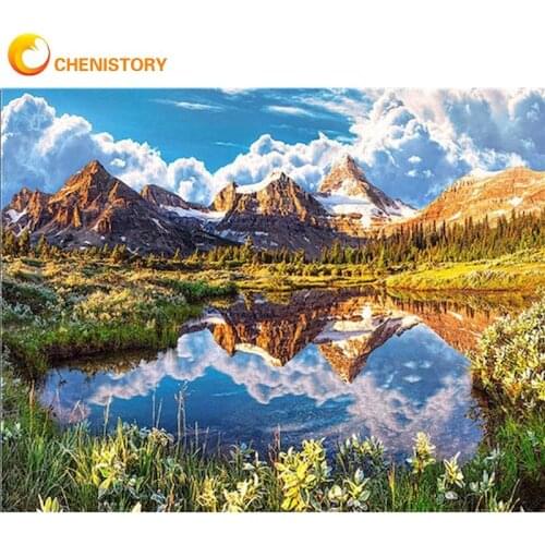 CHENISTORY Oil Painting By Numbers For Adults Children Mountain River Pcitrue By Numbe HandPainted 40x50cm Framed Wall Artcraft