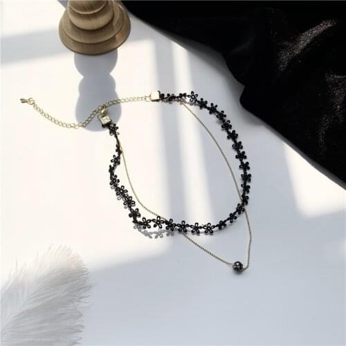 Korean Gothic Black Hollow Pentagram Stars Metal Double Chains Bead Pendent Necklace for Women Men Girl Collar Neck Jewelry Gift