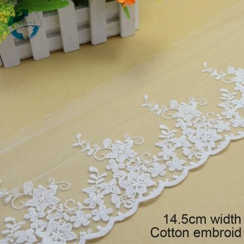 10yards white lace 14.5cm width cotton Embroid sewing ribbon guipure fabric lace trim warp knitting DIY Garment Accessories#3006
